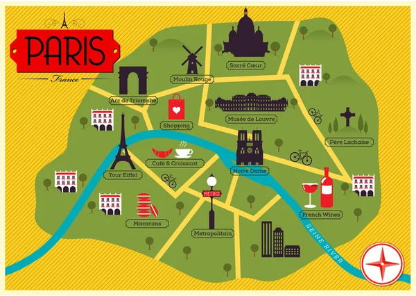 Cidade mapa de Paris — Vetor de Stock