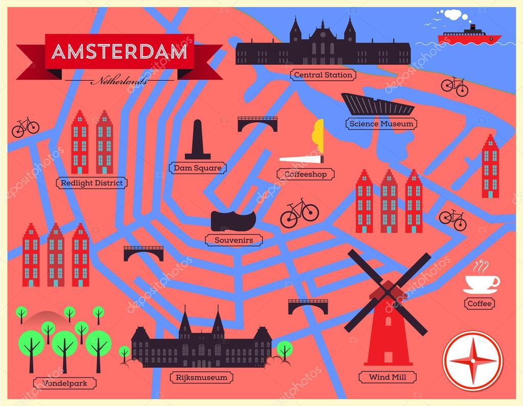La carte de la ville d'Amsterdam image vectorielle par kursatunsal