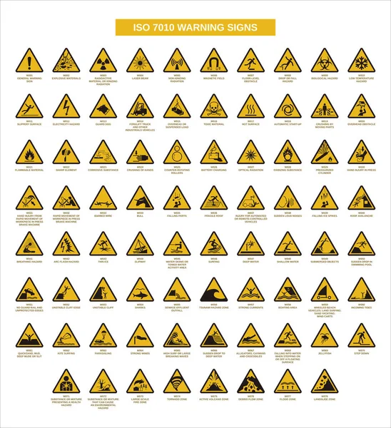 Uppsättning Iso 7010 Varningsskyltar Vit Bakgrund — Stock vektor