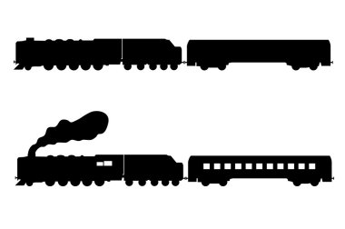 Buhar lokomotif ve demiryolu araç siluet