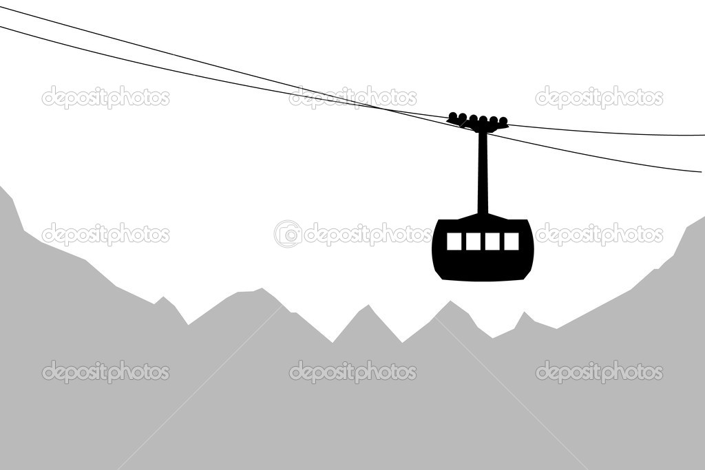 Cabin cableway with mountains in background
