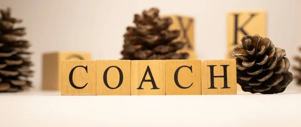 Slovo Coach Bylo Vytvořeno Dřevěných Kostek Zavřít — Stock fotografie