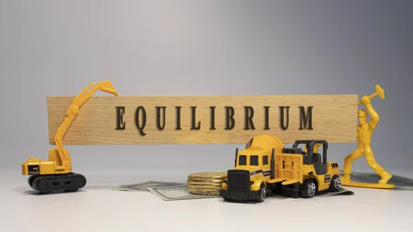 Equilibrium Written Wooden Surface Economy Business — Fotografia de Stock