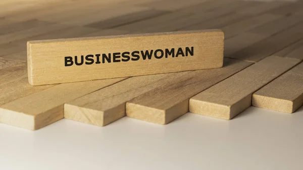 Businesswoman Written Wooden Surface Concept Created Wooden Sticks — 图库照片