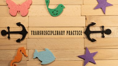 Transdisciplinary practice written on wooden surface. Education and child development