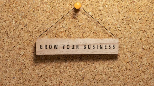 Grow Your Business Word Written Wooden Surface Hanging Wooden Board — Foto de Stock