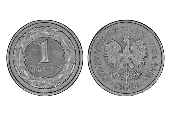 coin one Polish zloty, front and back side, close-up