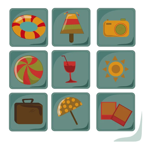 Nueve iconos del verano — Archivo Imágenes Vectoriales