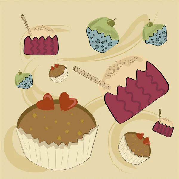 Tres cupcakes con tamaño — Vector de stock