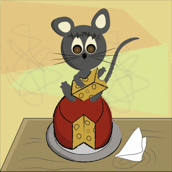 Grijze muis met kaas — Stockvector