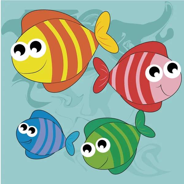 Four happy fishes — Stock Vector