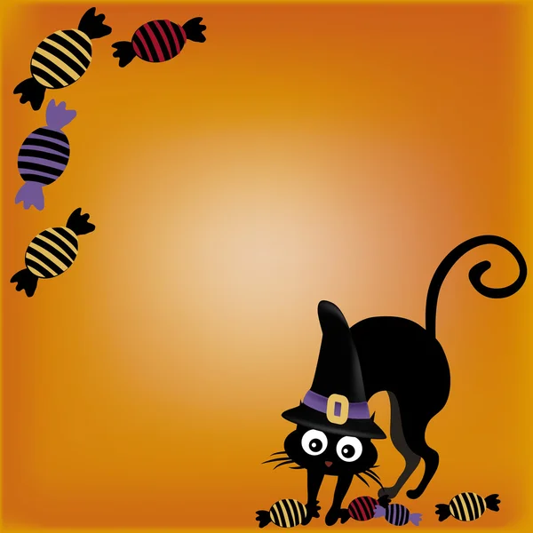Gato con caramelos en halloween — Archivo Imágenes Vectoriales