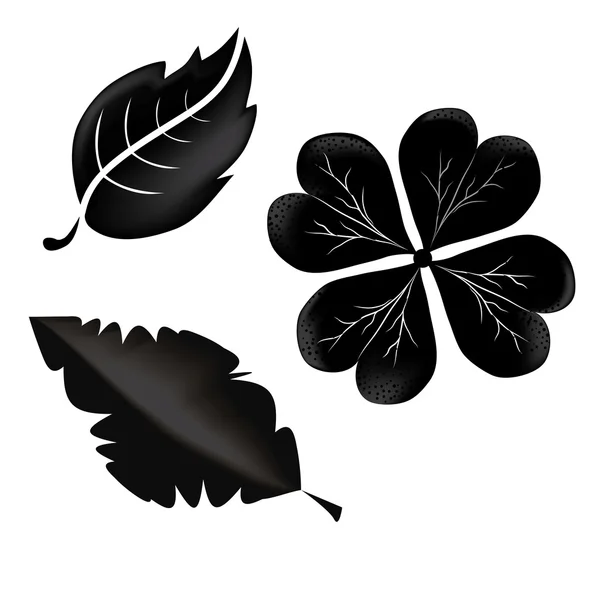 Tres siluetas de hojas — Vector de stock