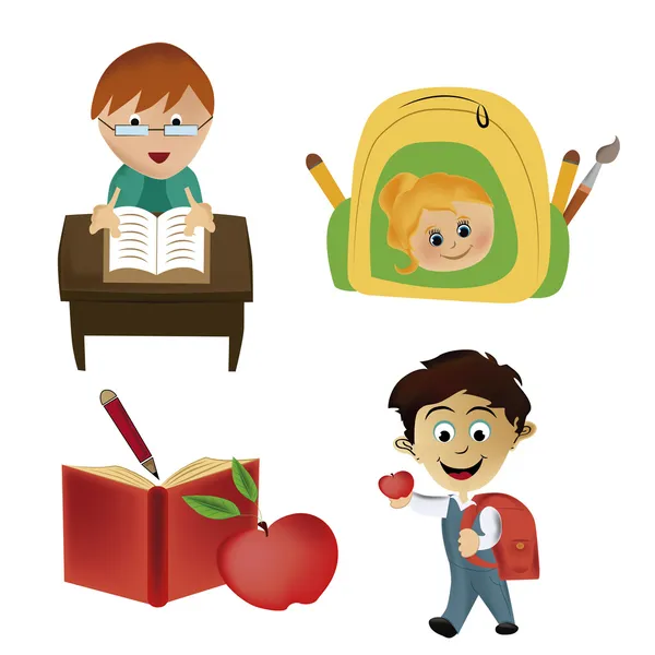 Four icons for school — Stock Vector
