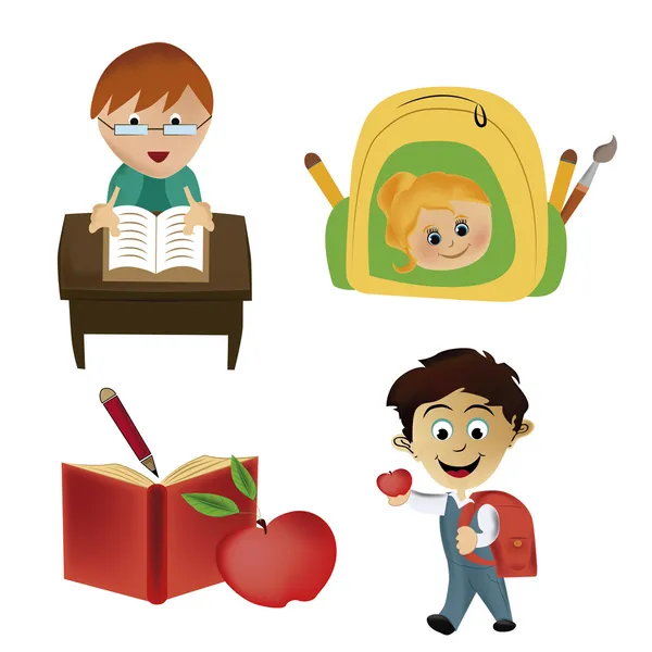 Cuatro iconos para la escuela — Vector de stock