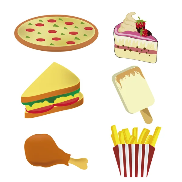 Seis iconos de la comida rápida — Vector de stock