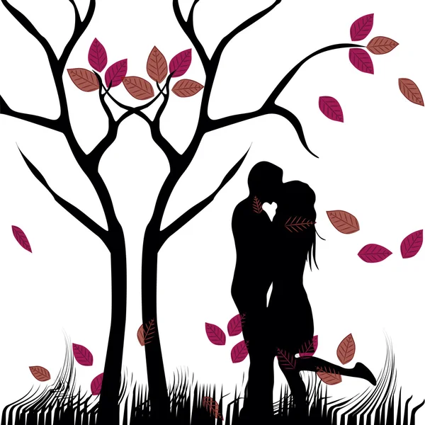 Kuss unter einem nackten Baum — Stockvektor