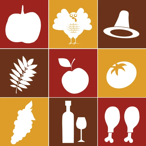 Neuf silhouettes pour Thanksgiving — Image vectorielle