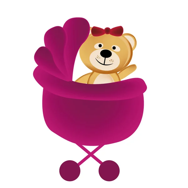Ours en peluche dans un chariot rose — Image vectorielle