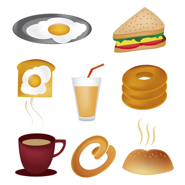 Acht pictogrammen voor het ontbijt — Stockvector