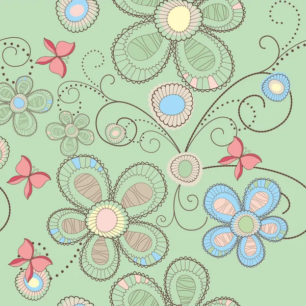 Flores y mariposas — Vector de stock