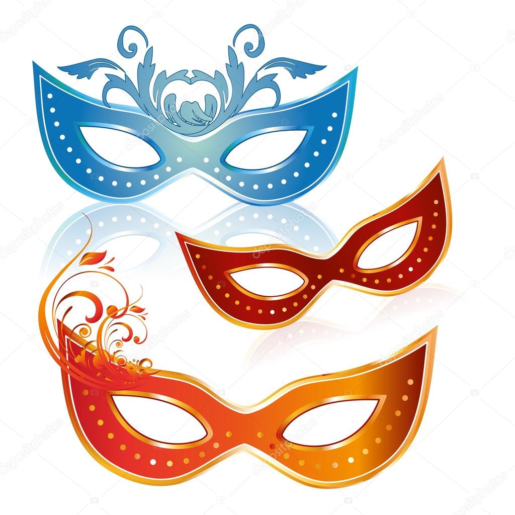 Tre maschere di Carnevale colorate con alcuni ornamenti in loro — Vettoriali di JoKalar01