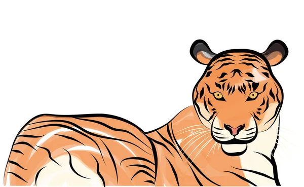 Sentado tigre chino de color con detalles Vector — Archivo Imágenes Vectoriales