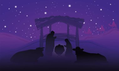 Doğum manzarası mor gece sahnesi yıldızlı mangel taşıyıcısı