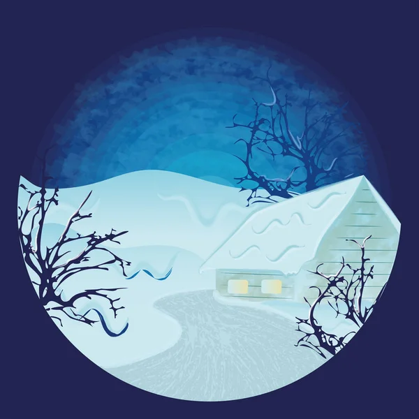 Кольоровий зимовий пейзаж з будинком зі снігом Вектор — стоковий вектор