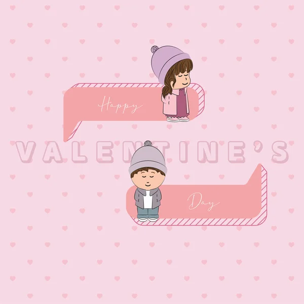 Valentine Day Gift Card Bubble Chats Sketches Boy Girl Vector — Stock Vector
