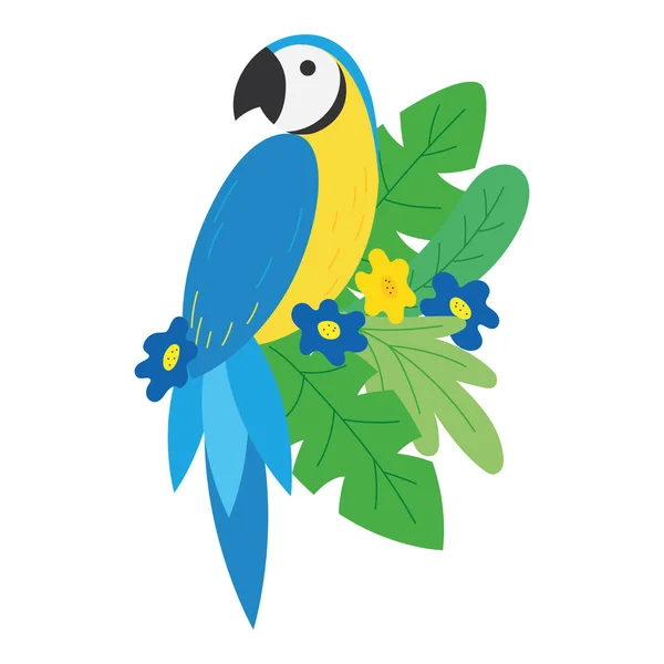 Ізольований милий папуга на квітах і листках Вектор — стоковий вектор