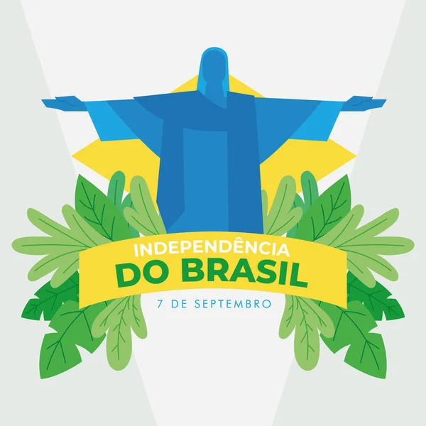Brasile giorno dell'indipendenza Poster Cristo Redentore statua Vettore — Vettoriale Stock