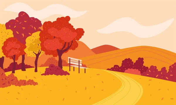 秋天的山地景观中的椅子 — 图库矢量图片