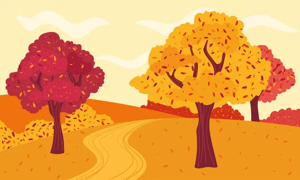 五彩缤纷的秋天绿树季节卡片 — 图库矢量图片