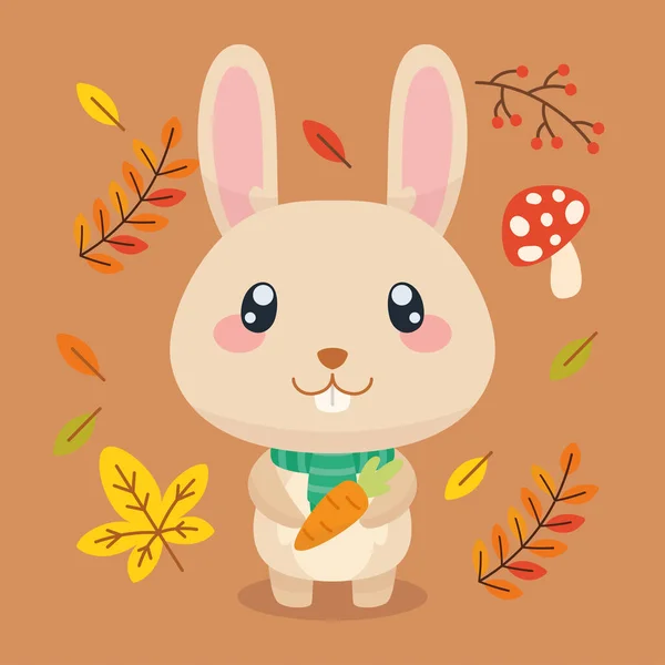 Aislado lindo personaje de conejo sosteniendo un fondo de otoño zanahoria Vector — Vector de stock