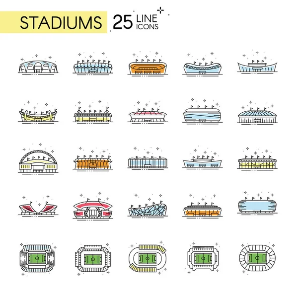 Conjunto de diferentes iconos del estadio vista lateral Vector — Vector de stock
