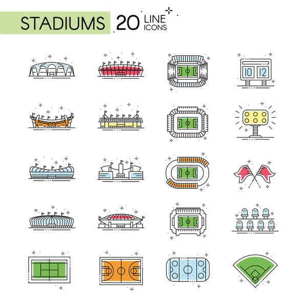 Set van sport stadions en uitrusting pictogrammen Vector — Stockvector