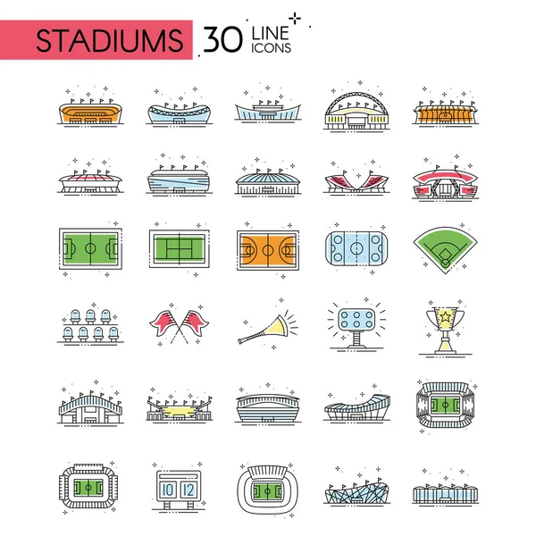 Set van sport stadions en uitrusting pictogrammen Vector — Stockvector