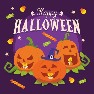 Renkli Cadılar Bayramı Balkabağı ve Şeker Vektörü şablonu grubu