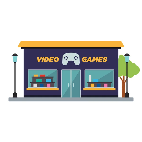 Vista frontal isolada videogames loja edifício Vector — Vetor de Stock