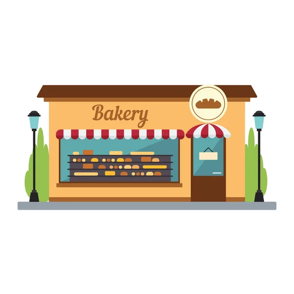 Isolated front view bakery store building Vector — Stock Vector