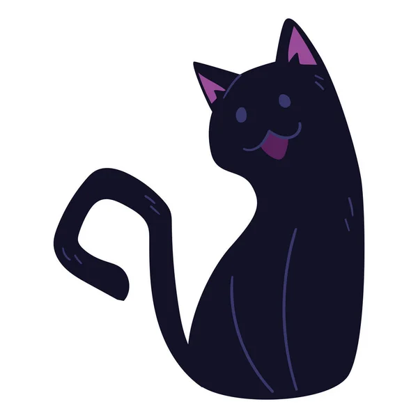 Isolado bonito gato preto imagem Vector — Vetor de Stock