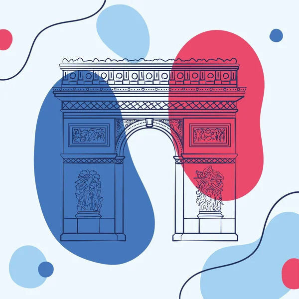 Affiche france colorée Arc de triomphe isolé contour historique Vecteur — Image vectorielle