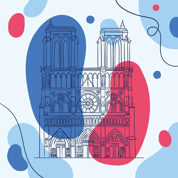 Cartel de francia de colores Esquema emblemático de la catedral de Notre Dame aislado Vector — Archivo Imágenes Vectoriales