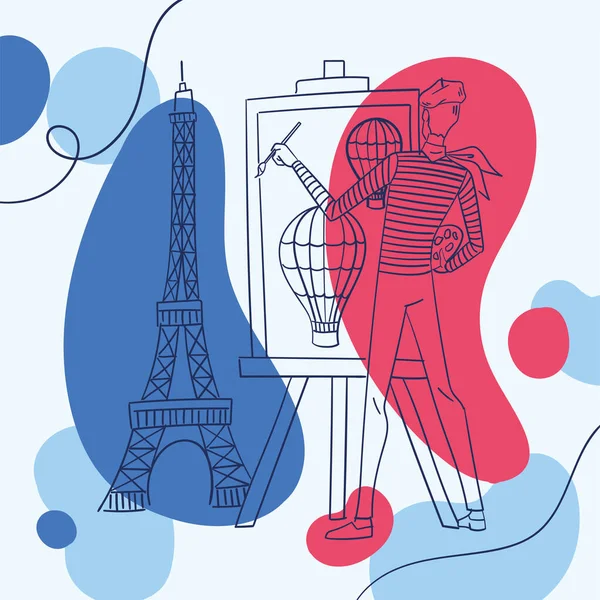 Affiche france colorée Dessin d'artiste Tour Eiffel croquis vectoriel — Image vectorielle