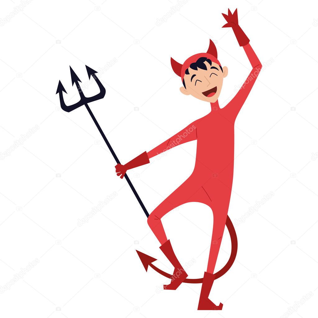 Isolated happy kid with a demon costume Vector