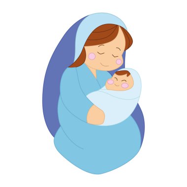İzole edilmiş Bakire Meryem Bebek İsa 'nın İsa' nın İsa 'nın doğuşu karakteri Noel Vector