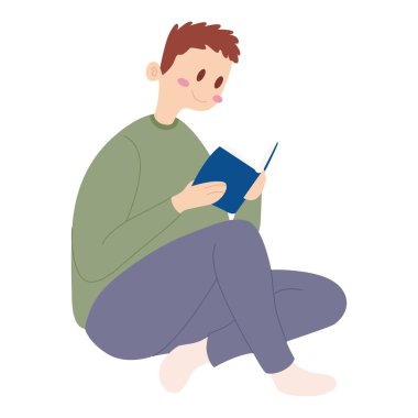 Mutlu adam kitap okuyor Hygge yaşam tarzı vektörü