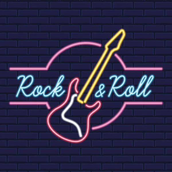 Colorido neon poster rock and roll clube Vector —  Vetores de Stock