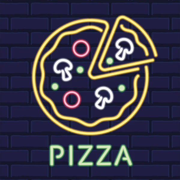 Colored neon poster pizza icon signboard Vector — Stock Vector